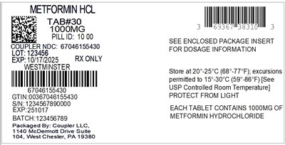 Label (69367 383 10 Metformin HCl 1000mg 67046 1554 30)
